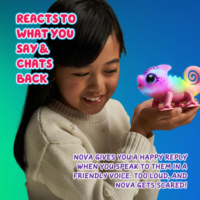 Little Live Pets Chamäleon Nova, leuchtendes, interaktives Chamäleon mit Farbwechselfunktionen, über 30 Geräusche, viele Verschiedene Stimmungen, wiederholt Worte, mit Takterkennung, inkl. Batterien