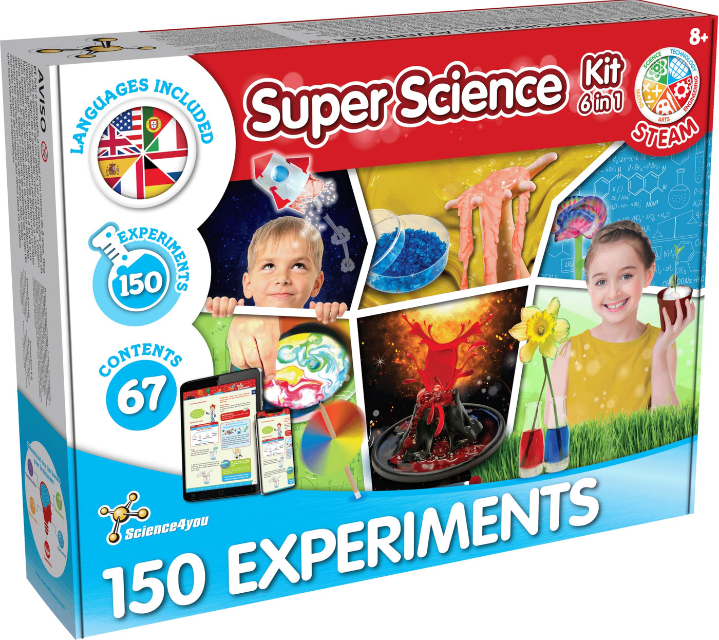 Science4you Super Experimentierkasten ab 8 Jahre - 150 Experimente für Kinder ab 8: Chemiebaukasten, Vulkan Experiment, Schleim Selber Machen, Pflanzen Kinder - Wissenschaft Lernspiele ab 8-12 Jahre