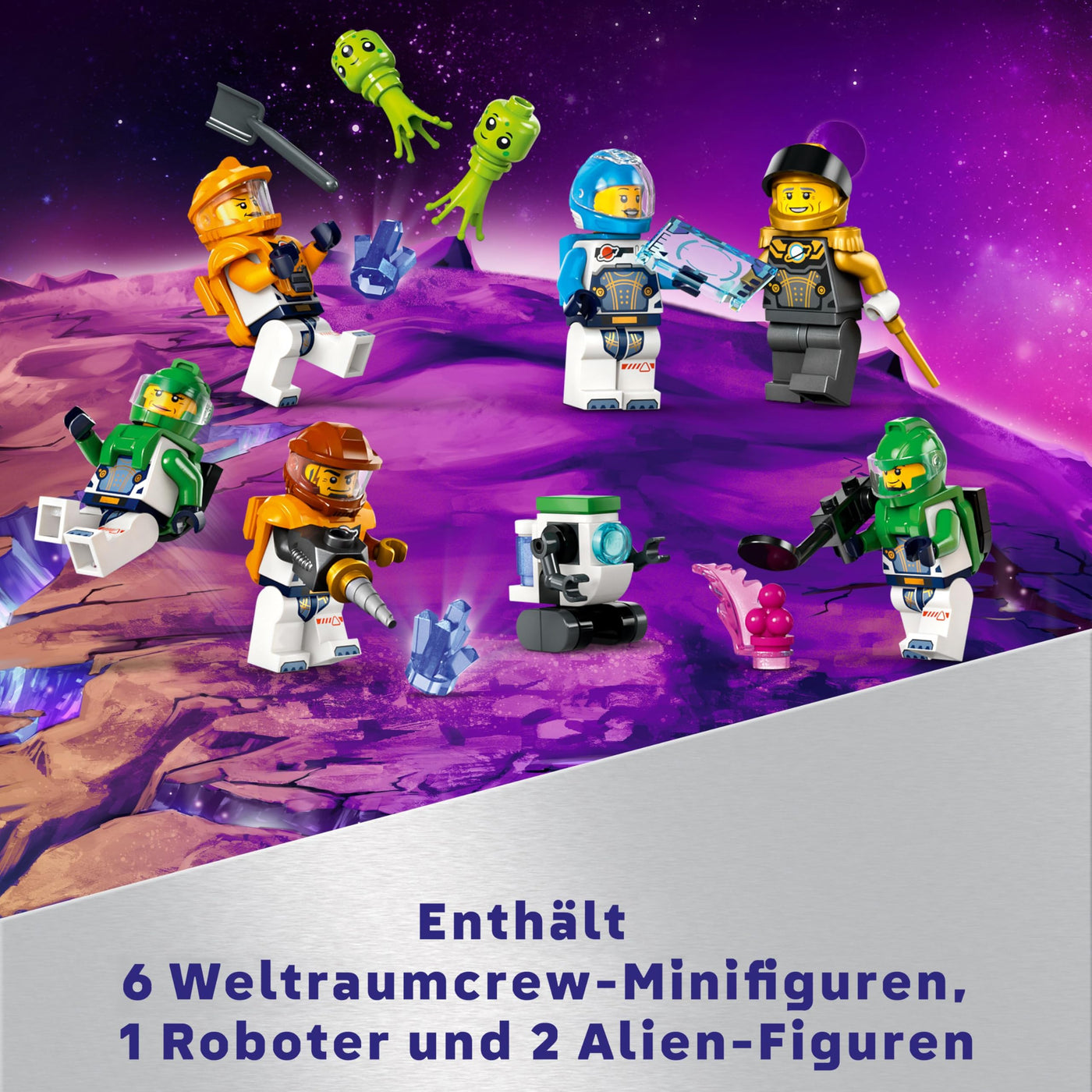 LEGO City Raumbasis mit Startrampe, Raumstation-Spielzeug mit Weltraum-Fahrzeug und Raumschiff für Kinder, Set mit 6 Minifiguren, Roboter und Alien-Figuren, Geschenk für Jungs und Mädchen 60434