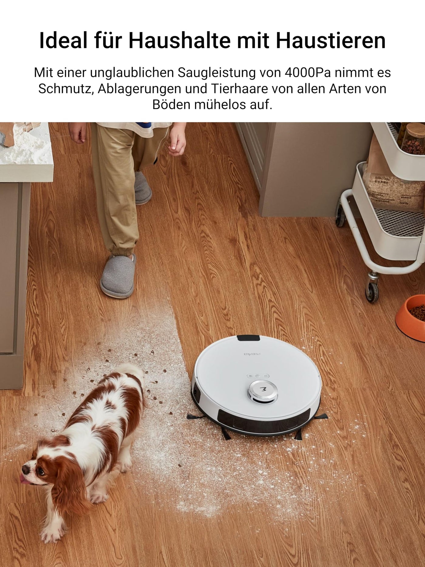 EUREKA E10s DE Saug- & Wischroboter + beutelloser Multi-Zyklon-Absaugstation (4000Pa, Auto Teppicherkennung & Auto Mop Lifting, LiDAR-Navigation, ideal gegen Tierhaare, App- & Sprachsteuerung) weiß