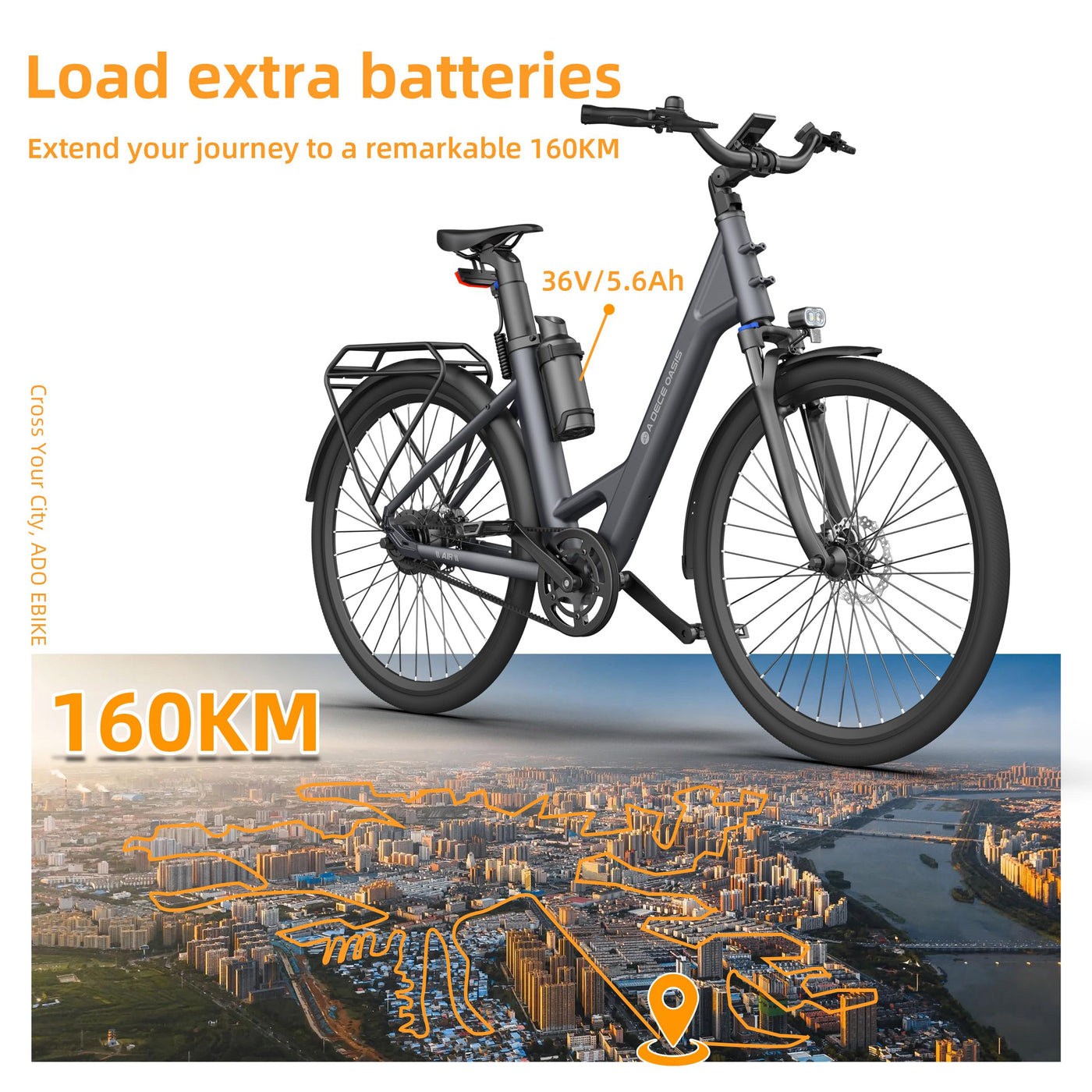 ADO E-Bike Air 28 Elektrofahrrad,Electric Bikes Pedelec Riemenantrieb,e Bike 28 Zoll,Momenten-Sensor,Heckmotor,345,00 Wh Akku,ebike Damen/Herren,Wasserkocher-Akku,Maximale Reichweite 160 KM (Yellow)