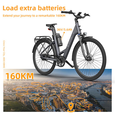 ADO E-Bike Air 28 Elektrofahrrad,Electric Bikes Pedelec Riemenantrieb,e Bike 28 Zoll,Momenten-Sensor,Heckmotor,345,00 Wh Akku,ebike Damen/Herren,Wasserkocher-Akku,Maximale Reichweite 160 KM (Yellow)
