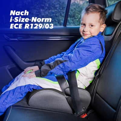 Sparco Kinderautositz-Erhöhung Schwarz und Grau i-Size. Neue Europäische Norm 2024 ECE 129/03. 125-150 cm