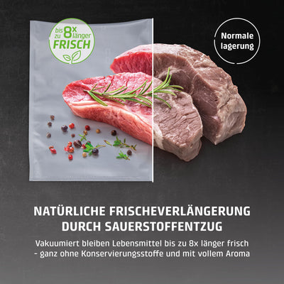CASO VRH 690 advanced Vakuumierer Testsieger, Vakuumiergerät für Lebensmittel, 150 Vakuumiervorgänge nonstop, doppelte Schweißnaht, 20 Liter/Min, Cutter, inkl. 2 Profi- Folienrollen