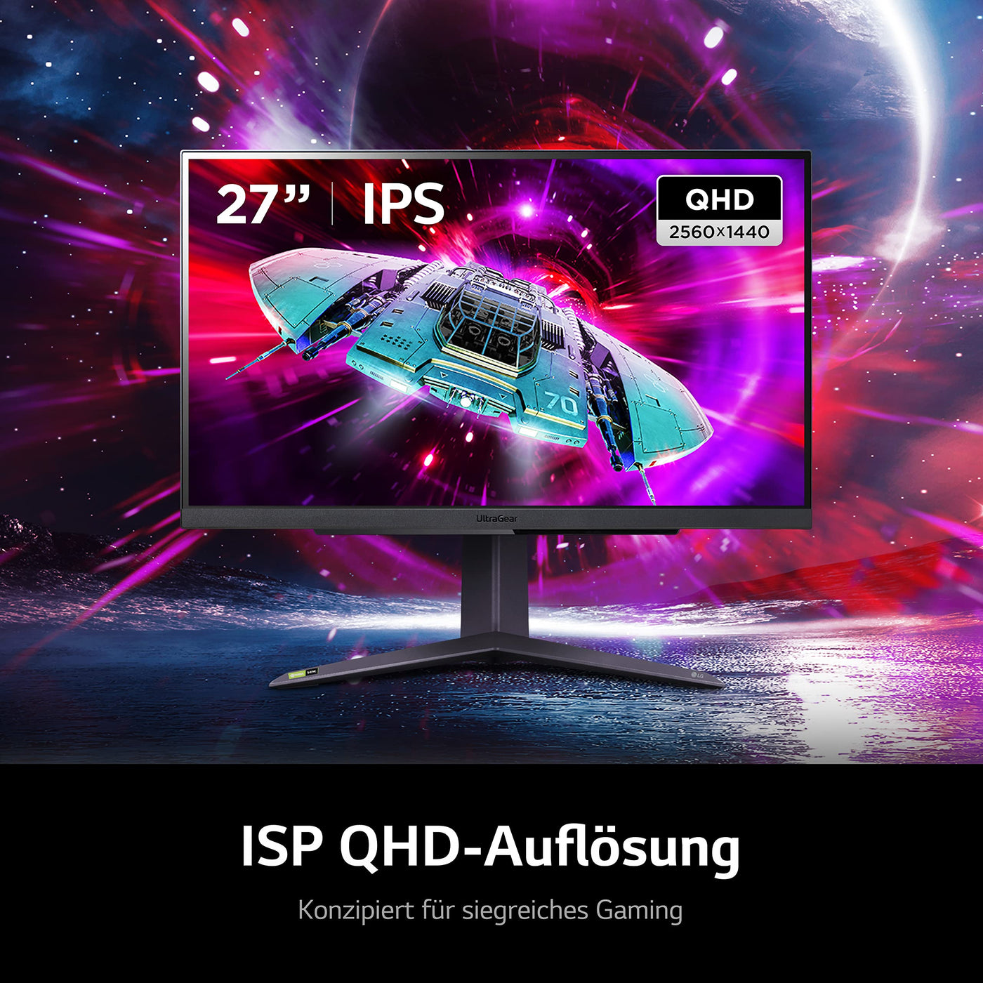 LG Electronics 27GS75QX-B.AEU UltraGear™ QHD Gaming IPS-Monitor 27" (68,4 cm), 2560 x 1440, 16:9, 1ms GtG, 180 Hz, HDR10, 300 cd/m² Helligkeit (typ.), NVIDIA G-Sync Compatible, AMD FreeSync - Schwarz