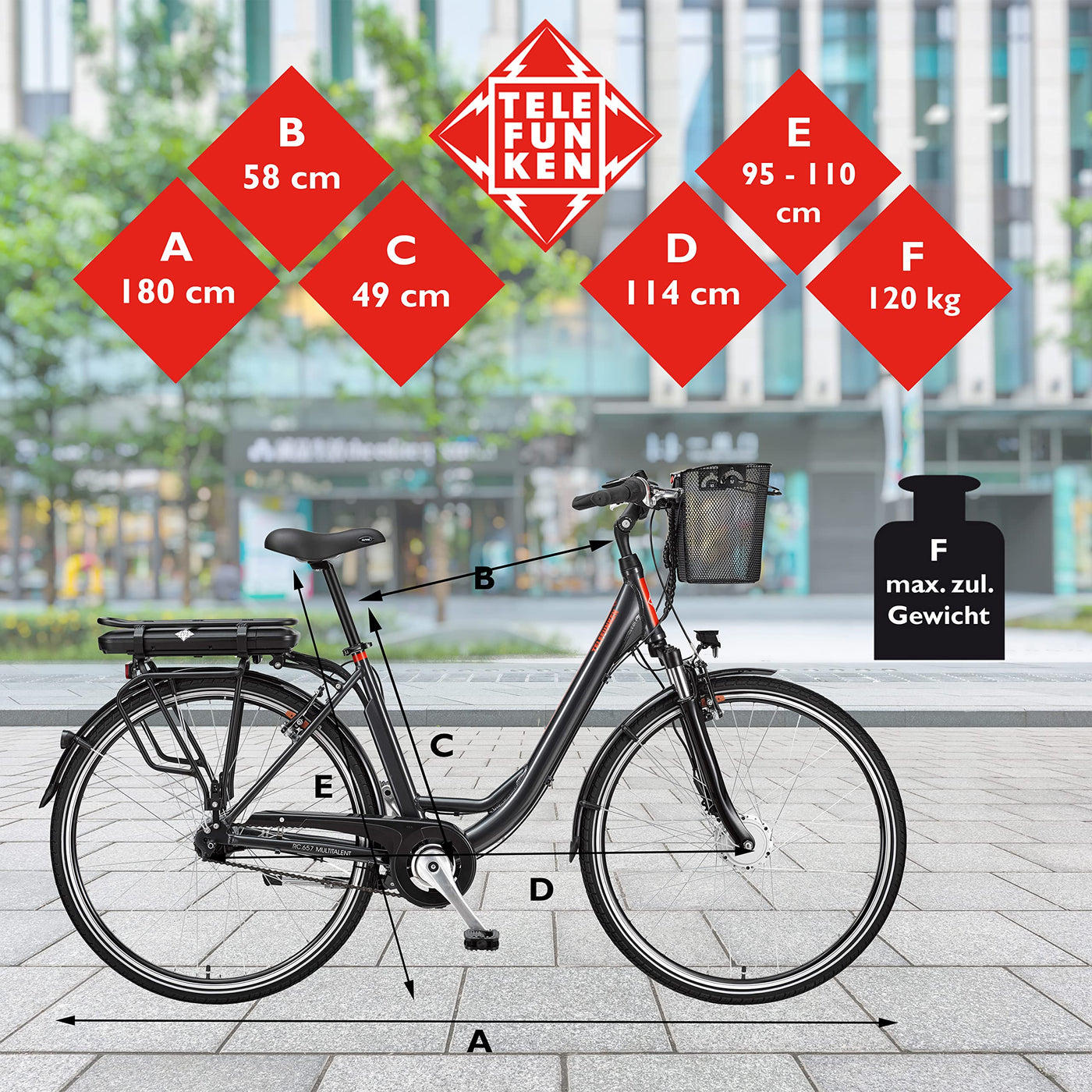 TELEFUNKEN E-Bike Elektrofahrrad Alu, mit 7-Gang Shimano Nabenschaltung, Pedelec Citybike leicht mit Fahrradkorb, 250W und 13Ah, 36V Lithium-Ionen-Akku, 28 Zoll, RC657 Multitalent anthrazit