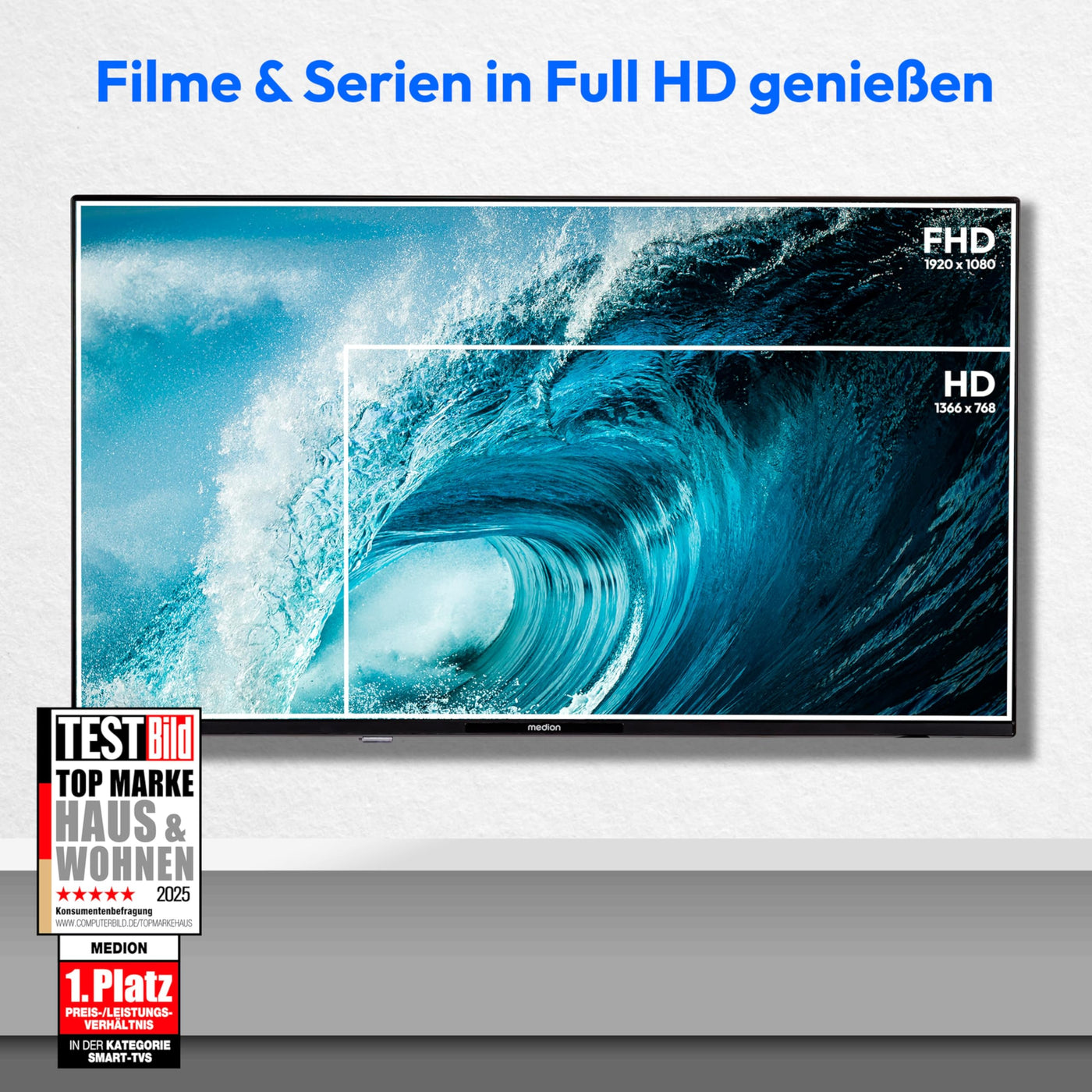 MEDION 100,3 cm (40 Zoll) Full HD Fernseher (Smart-TV, HDR, VIDAA Store, Netflix, Prime Video, Disney+, DAZN, Paramount+, HbbTV, PVR, Bluetooth, MD 840101)