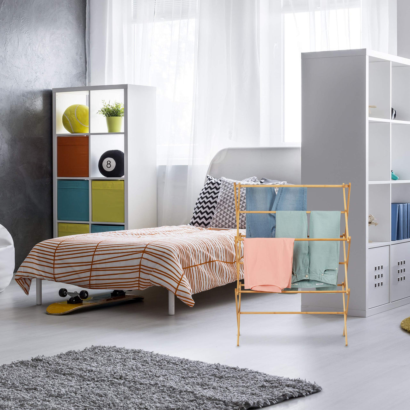 Relaxdays Handtuchhalter, aus Bambus, Faltbarer Standtrockner, mit 11 Stangen auf 6 Etagen, HBT: 106 x74 x 36 cm, Natur