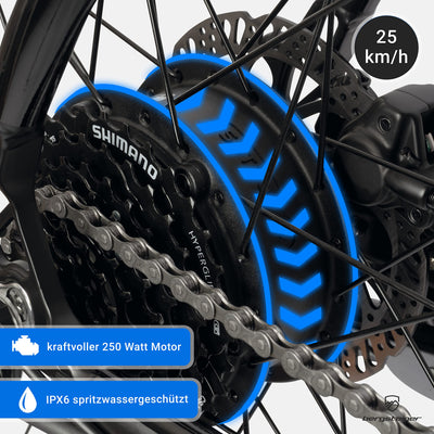 Bergsteiger Cannock 27,5 Zoll E-Bike mit 250 Watt Motor, Hydraulikbremsen, Aluminium Ebike Mountainbike Herren & Damen, Farbdisplay, Elektrofahrrad mit 24 Gang-Schaltung