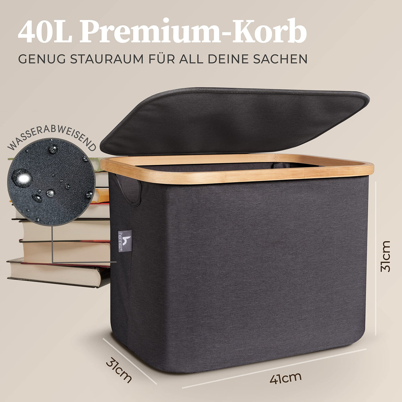 HENNEZ Aufbewahrungsbox mit Deckel 40L klein Korb kompatibel IKEA KALLAX Regal Körbe - Stoff Korb Altpapier Aufbewahrungskorb grau - Aufbewahrungsboxen Regalkörbe Griff Papier Box - Kiste mit Deckel