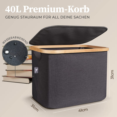 HENNEZ Aufbewahrungsbox mit Deckel 40L klein Korb kompatibel IKEA KALLAX Regal Körbe - Stoff Korb Altpapier Aufbewahrungskorb grau - Aufbewahrungsboxen Regalkörbe Griff Papier Box - Kiste mit Deckel