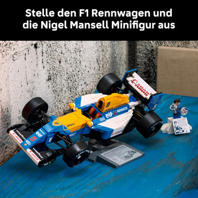 LEGO Icons Williams Racing FW14B mit Nigel Mansell - F1 Modellauto Set mit Rennfahrer Minifigur zum Sammeln - Schreibtischdeko mit Ständer - Geschenk für Erwachsene & Jugendliche Motorsportfans 10353