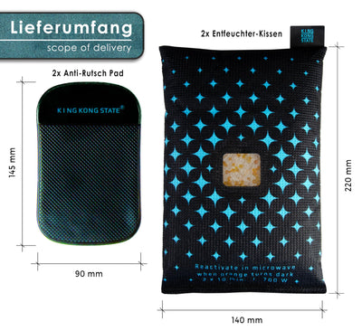 King Kong State Luftentfeuchter für Autos 2-PACK - Entfeuchter-Kissen 2x 750g für beschlagene Autoscheiben - mit Indikator-Fenster und Anti-Rutsch-Pad