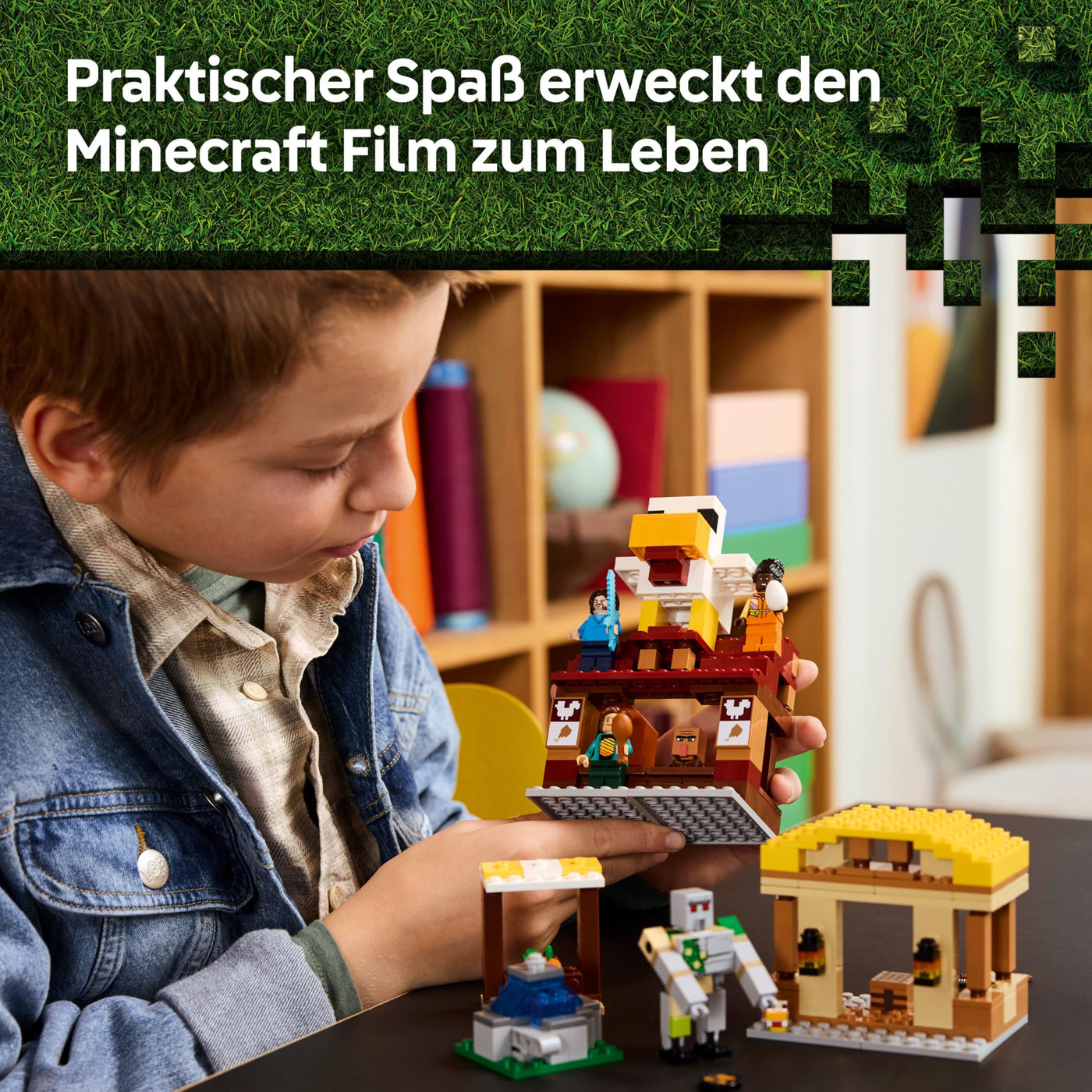 LEGO Minecraft Angriff des Ghast-Ballons - Gaming Spielzeug - Steves Haus, 4 Minifiguren - Iron Golem Figur & explodierender Brunnen Funktion - Geschenk für Jungen, Mädchen & Fans ab 10 Jahren - 21273