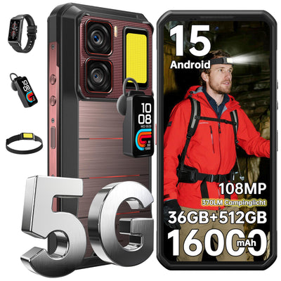 OUKITEL WP300 5G Android 15 Outdoor Handy - 36GB+512GB 16000mAh/45W 108MP+32MP Kamera Outdoor Smartphone 6,8 Zoll FHD+ 120Hz baustellenhandy/Kopfhörer mit Display/370LM Taschenlampe/IP68/NFC/OTG/GPS
