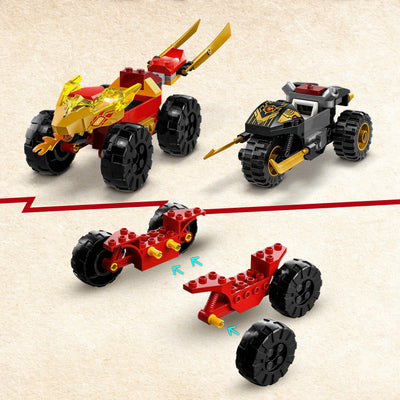 LEGO NINJAGO Verfolgungsjagd Set mit Kais Flitzer und Ras' Motorrad, Spielzeug für Kinder ab 4 Jahren, Ninja-Auto-Spielzeug zum Bauen, Minifigur zum Sammeln 71789