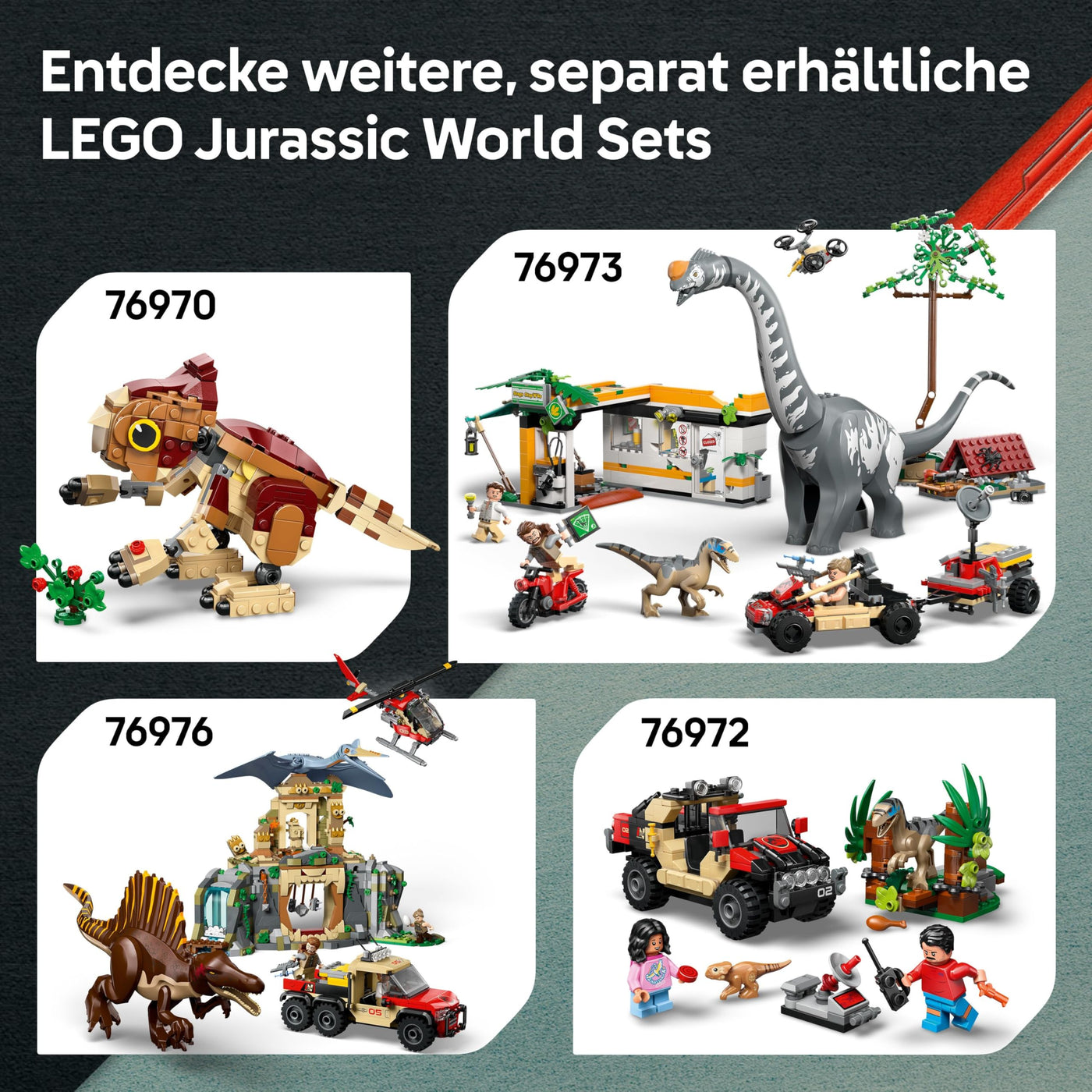 LEGO Jurassic World Flucht vor dem T.Rex – Interaktives Spielzeug mit Dinosaurier-Figur, Boot, ATV und 2 Minifiguren – Geschenk für Jungen und Mädchen ab 5 Jahren – 76975