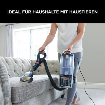 Shark Staubsauger 0,83L mit Anti-Hair-Wrap-Technologie, DuoClean-Staubsauger mit Powered Lift-Away und Tier-, Polster- & Fugendüsen, 8m Netzkabel, Blau/Orange NZ801EUT, 31-32