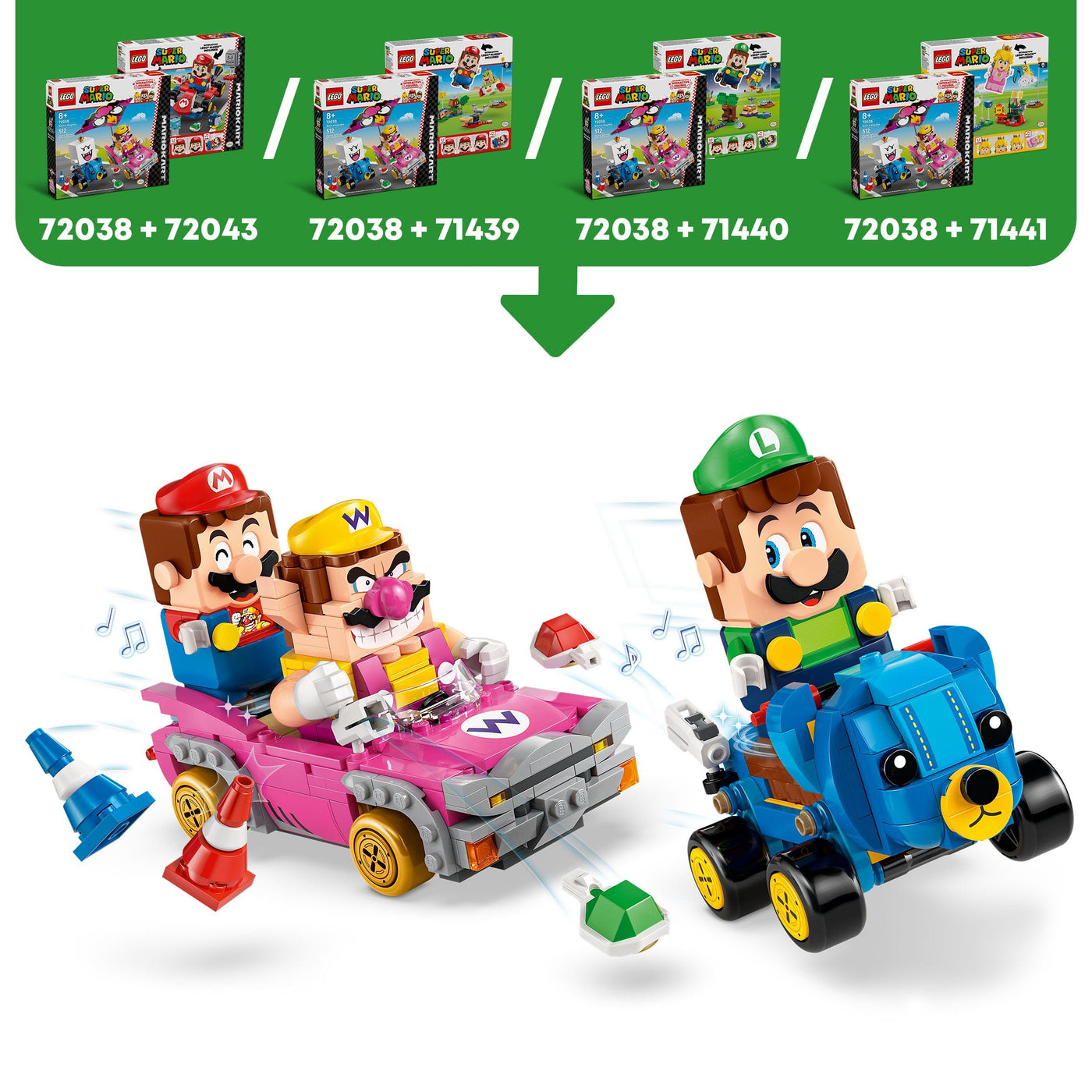LEGO Super Mario: Mario Kart - Wario & König Buu Huu - Interaktives Spielzeug mit 2 Autos und 2 Figuren zum Spielen und Ausstellen - Gaming Geschenk für Jungen und Mädchen ab 8 Jahren - 72038