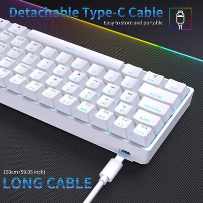 Dierya DK61se Gaming Tastatur,60% Prozent Mechanische Tastatur mit Red Linear Switch,Ultra-Compact Mini 61 Tasten Anti-Ghosting,Typ-C-Datenkabel,US Layout für PC Windows Gamer Typist,Weiß