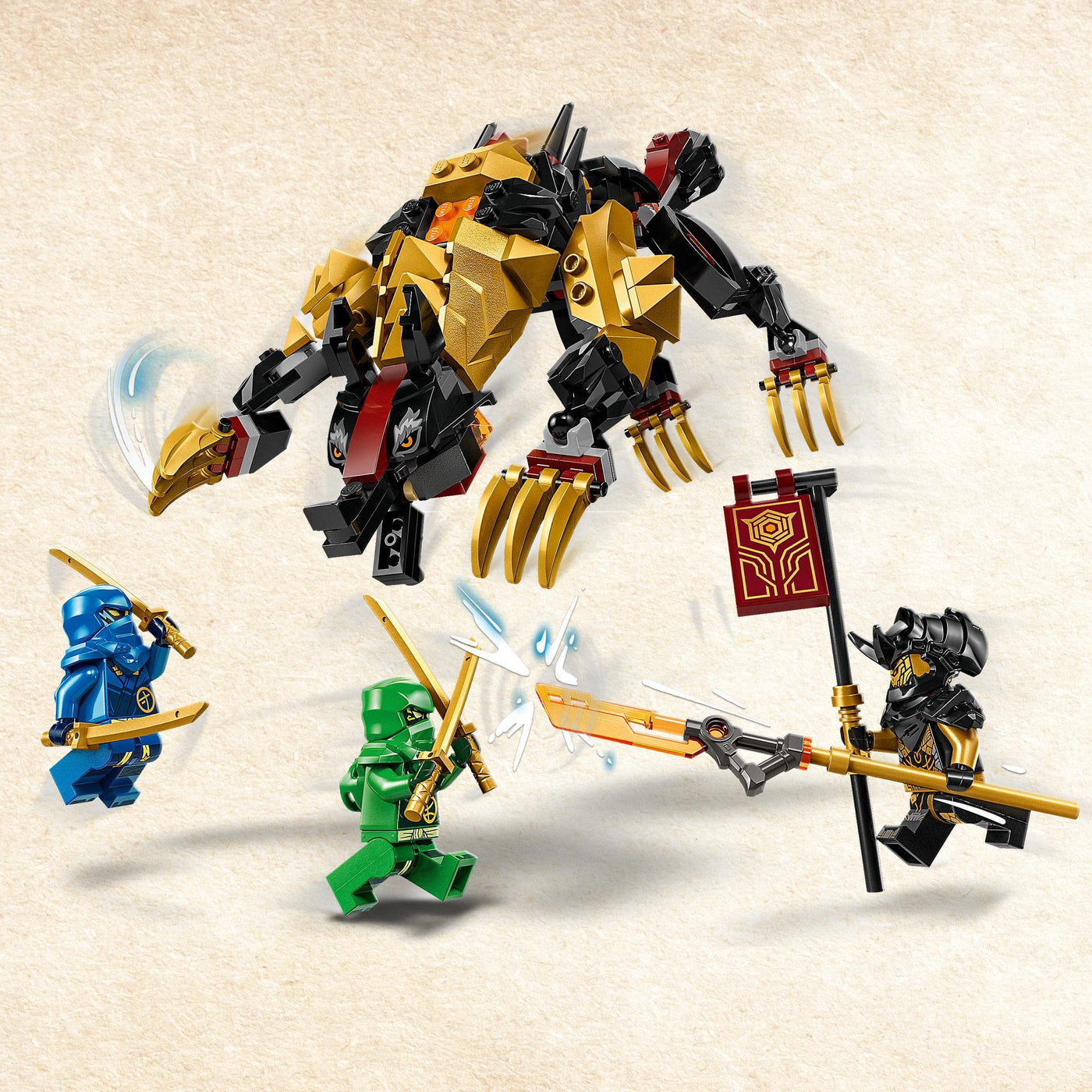LEGO NINJAGO Jagdhund des kaiserlichen Drachenjägers, baubares Monster-Spielzeug für Kinder ab 6 Jahren, Jungs und Mädchen, posierende Fabelwesenfigur, 3 Minifiguren zum Sammeln, Geschenkidee 71790