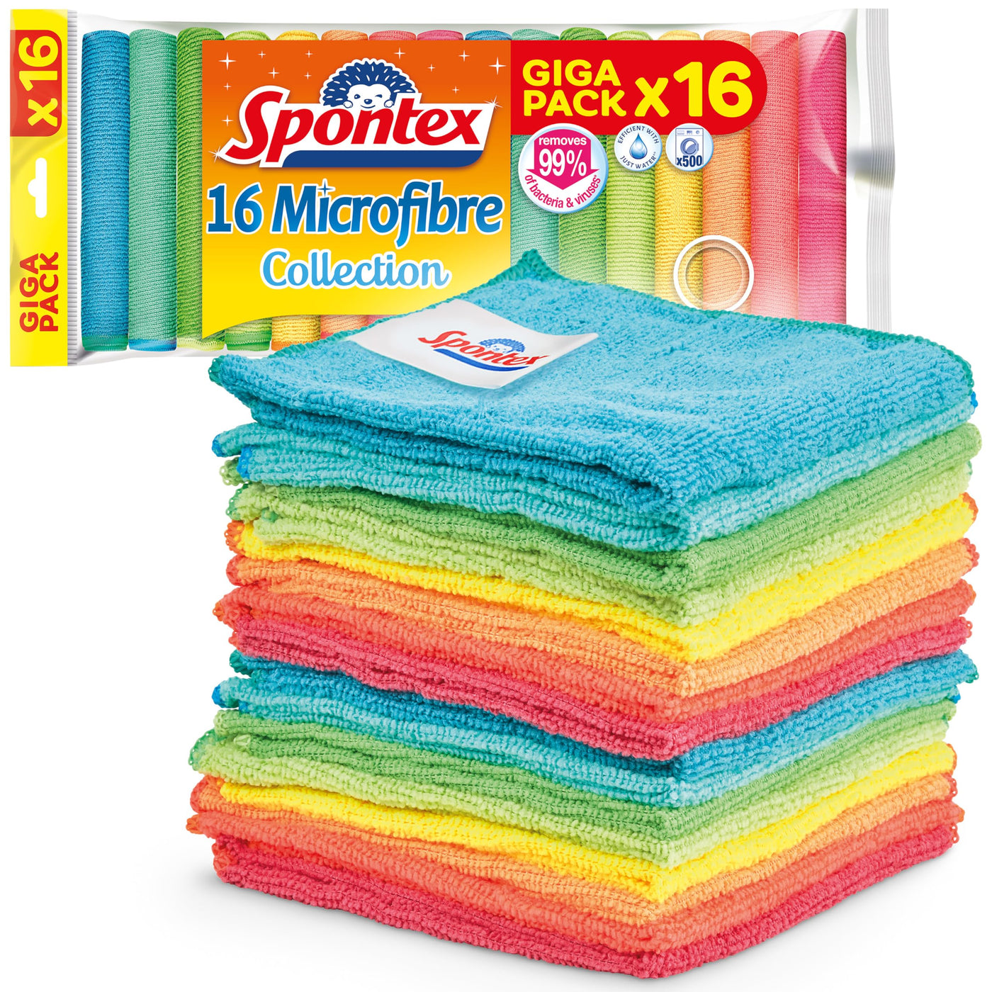 Spontex Mikrofaser Collection Reinigungstuch | Bunte Mikrofasertücher für viele Einsatzgebiete | 16 Stück