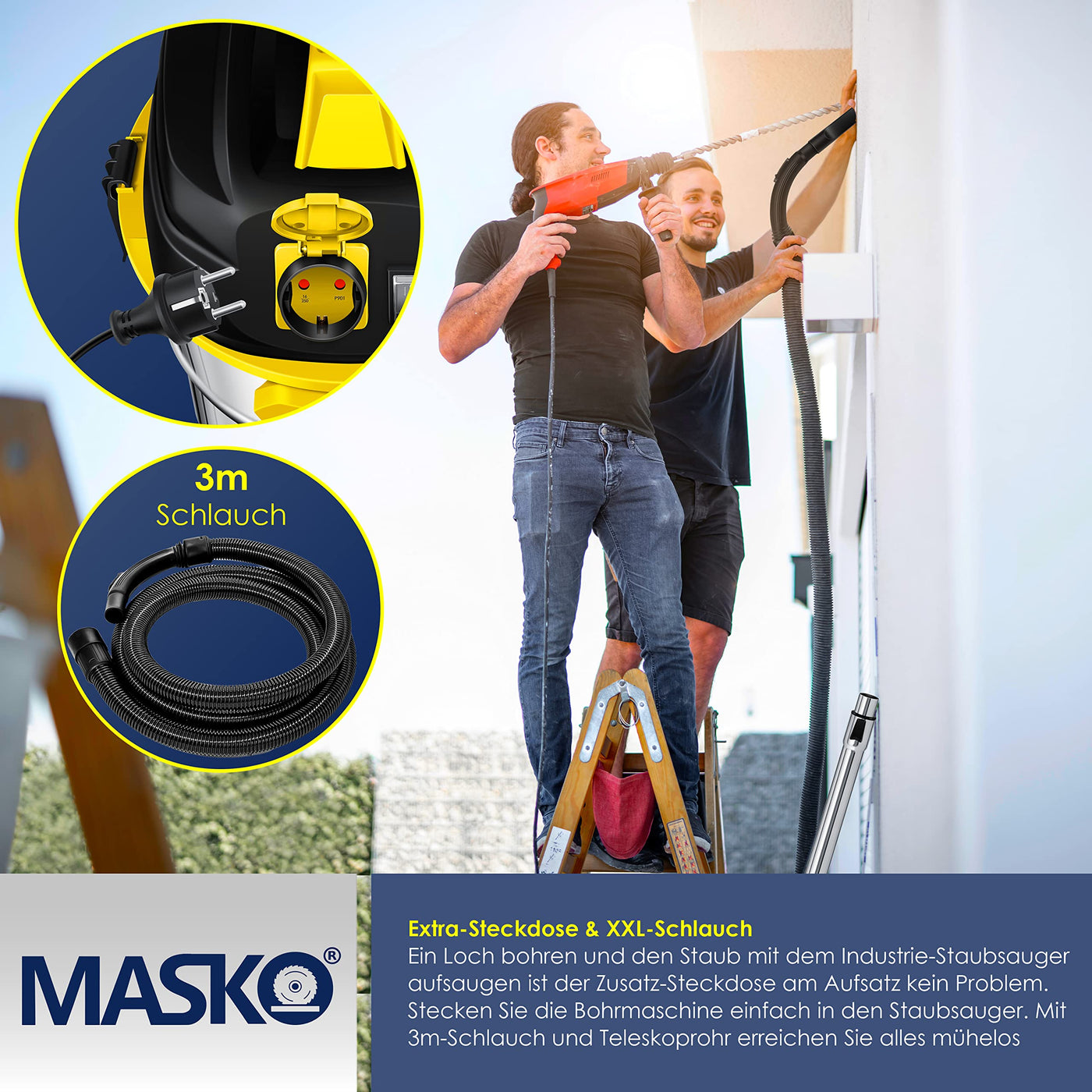 MASKO® Industriestaubsauger 1800Watt Mit Steckdose Blasfunktion | Mehrzwecksauger Trocken-Saugen & Nass-Saugen | Industrie-Sauger mit & ohne Beutel | Wasser-Staubsauger beutellos