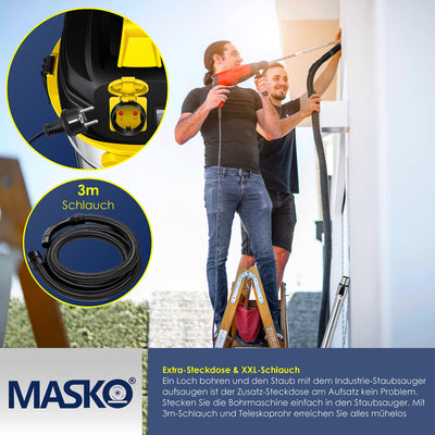 MASKO® Industriestaubsauger 1800Watt Mit Steckdose Blasfunktion | Mehrzwecksauger Trocken-Saugen & Nass-Saugen | Industrie-Sauger mit & ohne Beutel | Wasser-Staubsauger beutellos