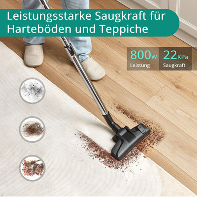 Eureka Apollo Staubsauger Beutellos, leichter Zylinderstaubsauger mit Single Cyclone System, 800W Power Efficiency Motor, 2.2L Staubbehälter, für Teppiche und Hartböden, Grün