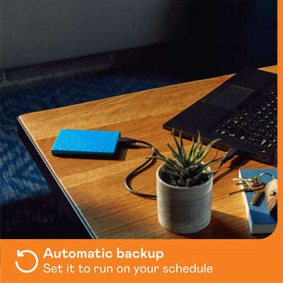WD My Passport externe Festplatte 2 TB (mobiler Speicher, schlankes Design, herunterladbare Software, automatische Backups, Passwortschutz) Blau - auch kompatibel mit PC, Xbox und PS4