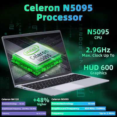 17,3 Zoll Laptop Computer, 16GB RAM, 1TB NVMe SSD, Quad-Core Celeron N5095 CPU(bis 2,9 GHz), FHD IPS Display, Fingerprint Sensor, beleuchtete Tastatur, HDMI, WiFi, BT, 3X USB 3.0, Silber Notebook