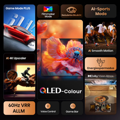 Hisense 50E7Q Fehrnseher, 50 Zoll, 4K QLED, Smart TV, Game Mode Plus, Filmaker Mode, Dolby Vision Atmos, HDR10, HLG, HDR Immersive, AI 4K Upscaler, Dolby MS12, DTS X, Sprachsteuerung [2025]