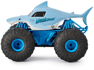 Monster Jam Megalodon Storm, RC Truck, Amphibienfahrzeug in Hai-Optik für Land und Wasser, Maßstab 1:15 - kinderleichte Bedienung, ab 4 Jahren