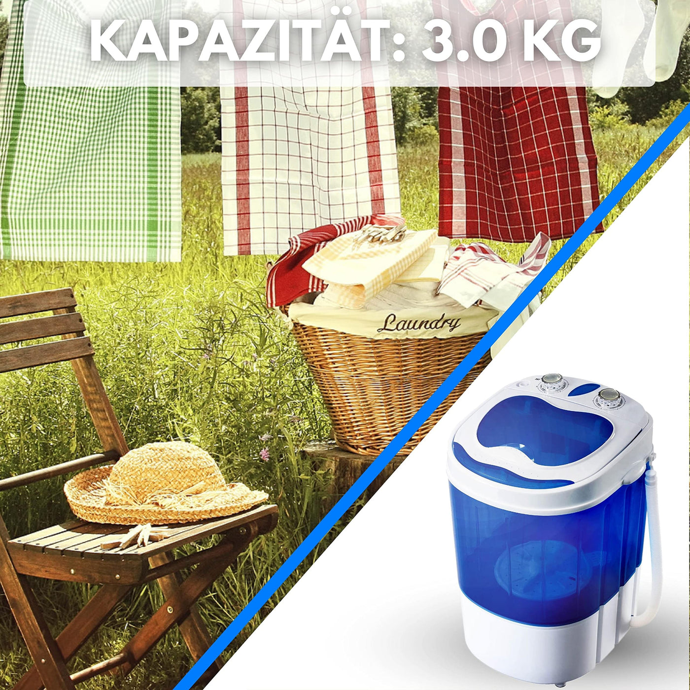 Steinborg Mini Waschmaschine mit Schleuder | Waschautomat bis 3 KG | Reisewaschmaschine | Miniwaschmaschine | Camping Mobile Waschmaschine | Toploader | (1 Kammer)