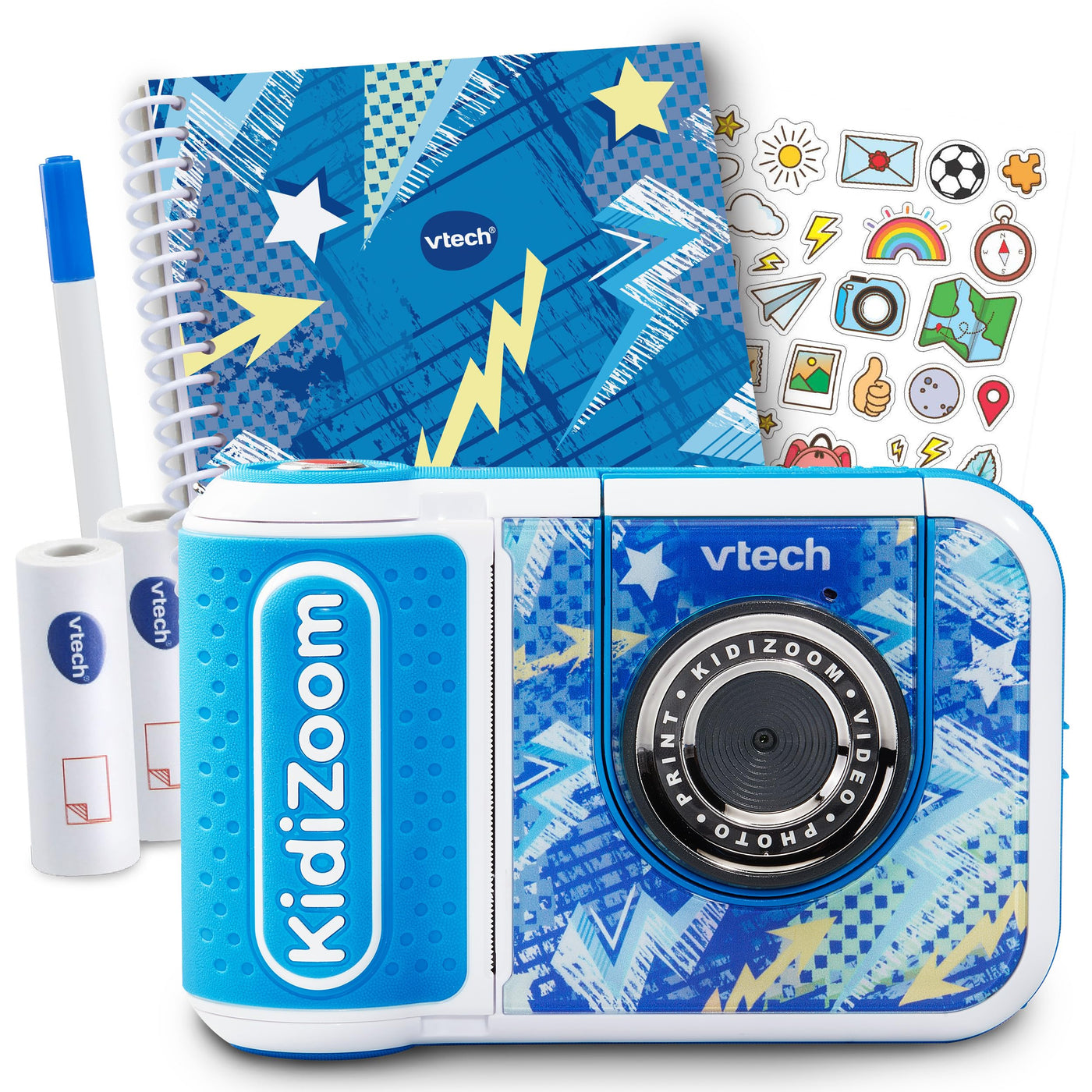 Vtech KidiZoom Print Cam Scrapbook Bundle blau - Kreative Kamera, die Bilder direkt ausdrucken kann - Inkl. Scrapbook, Stickern, Stift und Druckerpapier