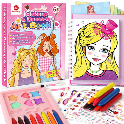 Mocoosy Make-up-Bastelset für Mädchen Alter 4–8 Jahren, Make-up Ausmalen Aktivitätsbuch mit Aufklebern,Papier-Anzieh und Schminke Spiel Spielzeug Geschenke für 4 5 6 7 jährige Mädchen Kunst Handwerk