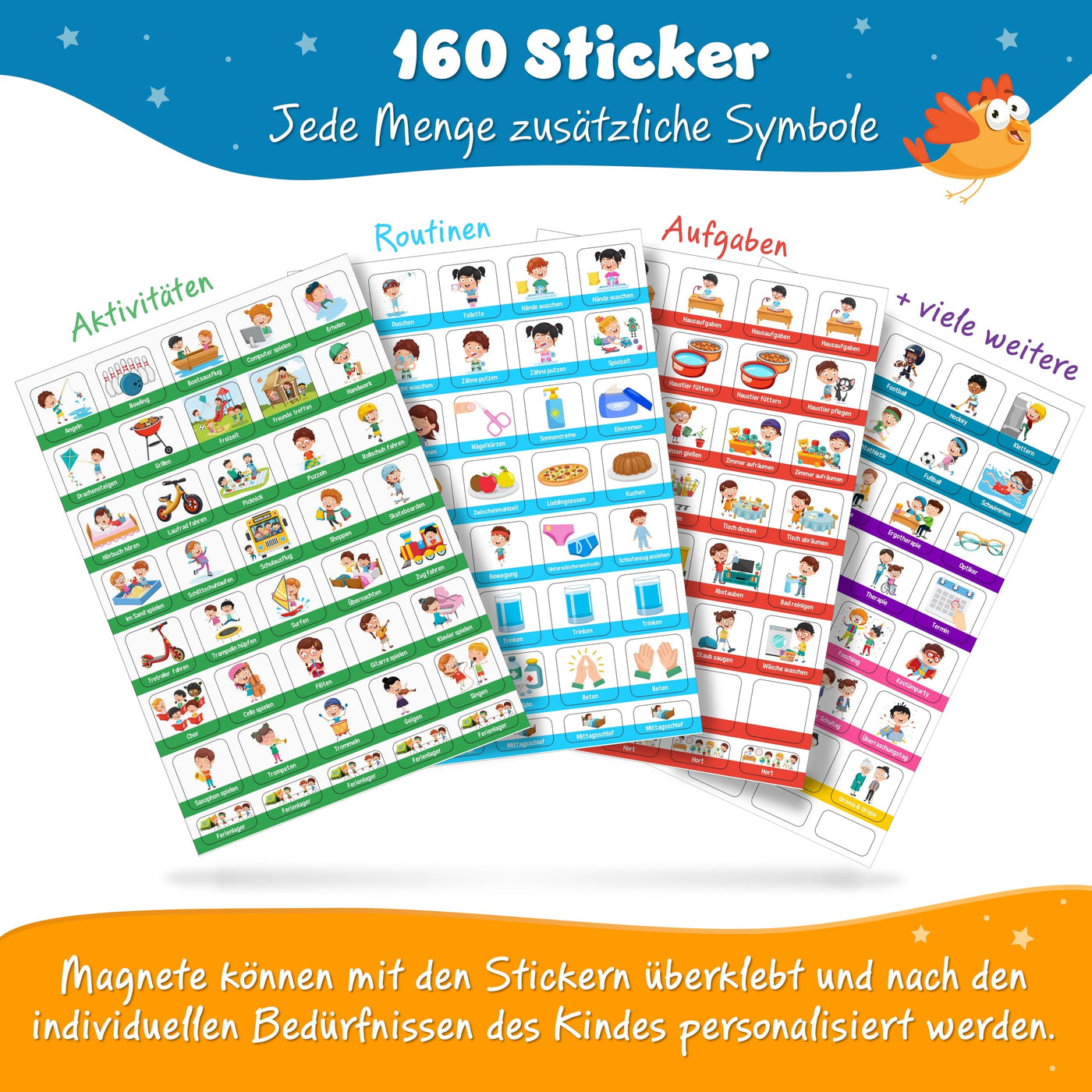 YOURGANIZE® 2-in-1 Wochenplaner Kinder & Tagesplaner Kinder inkl. 196 Magnete + 160 Sticker zum Personalisieren - Routine Planer Kinder