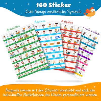 YOURGANIZE® 2-in-1 Wochenplaner Kinder & Tagesplaner Kinder inkl. 196 Magnete + 160 Sticker zum Personalisieren - Routine Planer Kinder