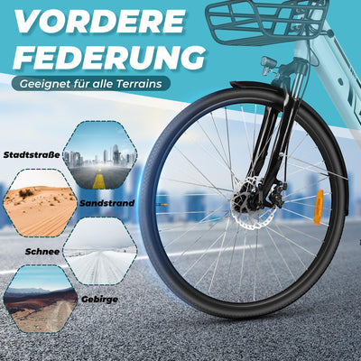 VARUN E-Bike Damen 28 Zoll City Bike Tiefeinsteiger | 36V 360Wh Akku | Drehmomentsensor | 3 Modi, 6-Gang, LCD | CE, mit Korb & Gepäckträger | 90% vormontiert