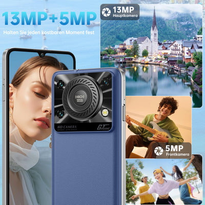 OUKITEL C60 Handy Ohne Vertrag Android 15-16GB+128GB 10000mAh Smartphone Ohne Vertrag 6.88 Zoll 90Hz 13MP+5MP Kamera 120LM Taschenlampe,Lautsprecher,GPS, Dual SIM 4G Simlockfreie Handys,Blau