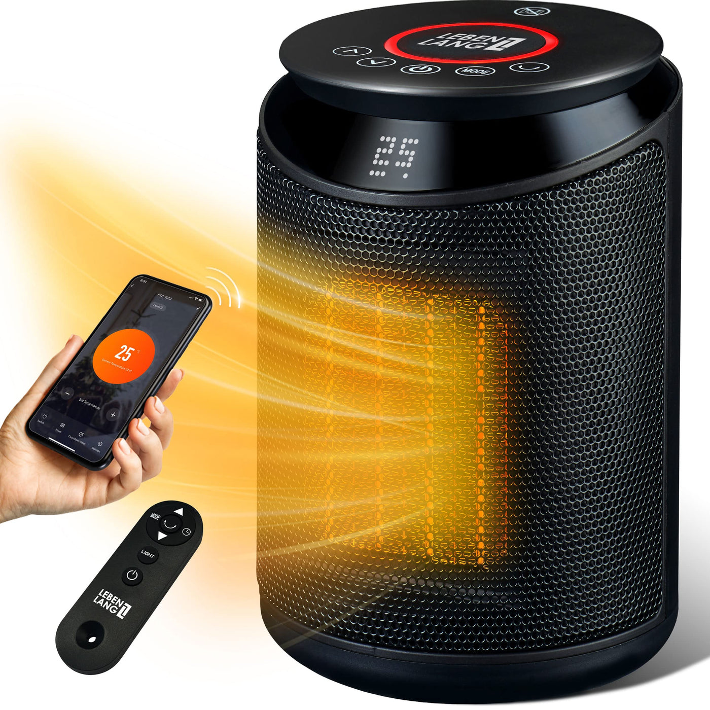 LEBENLANG Keramik Heizlüfter energiesparend leise - inkl. App & WiFi, Fernbedienung | 2000W Elektrische, keramik für Innenraum | Electric heater heizstrahler eco heat | Eco Warm