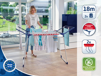 Leifheit Standtrockner Pegasus 180 Solid, Wäscheständer mit Flügeln für lange Kleidungsstücke, standfester Flügelwäschetrockner für drinnen und draußen