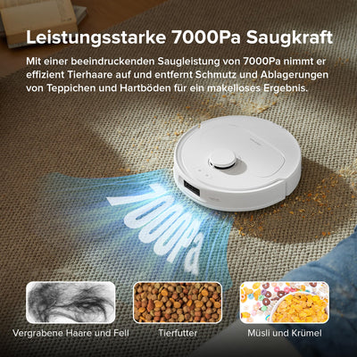 roborock QrevoS Saugroboter mit Saugleistung von 7000Pa, PreciSense® LiDAR Navigation, 45 dB(A) leises Trocknen (Weiß)