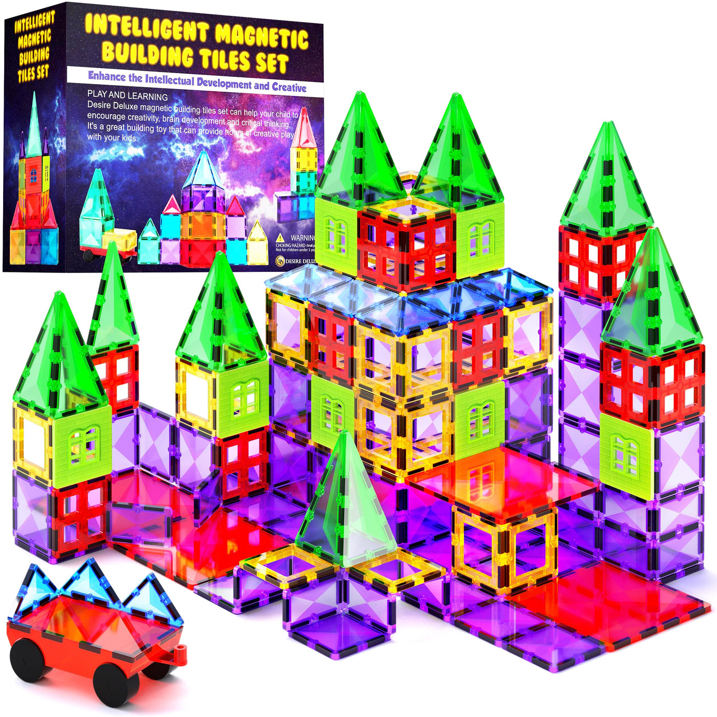 Desire Deluxe Magnetische Bausteine Magnet Montessori Spielzeug für Kinder, Magnetbausteine für Jungen und Mädchen, 3 4 5 6 7 8 Jahre alt, 57pc Set