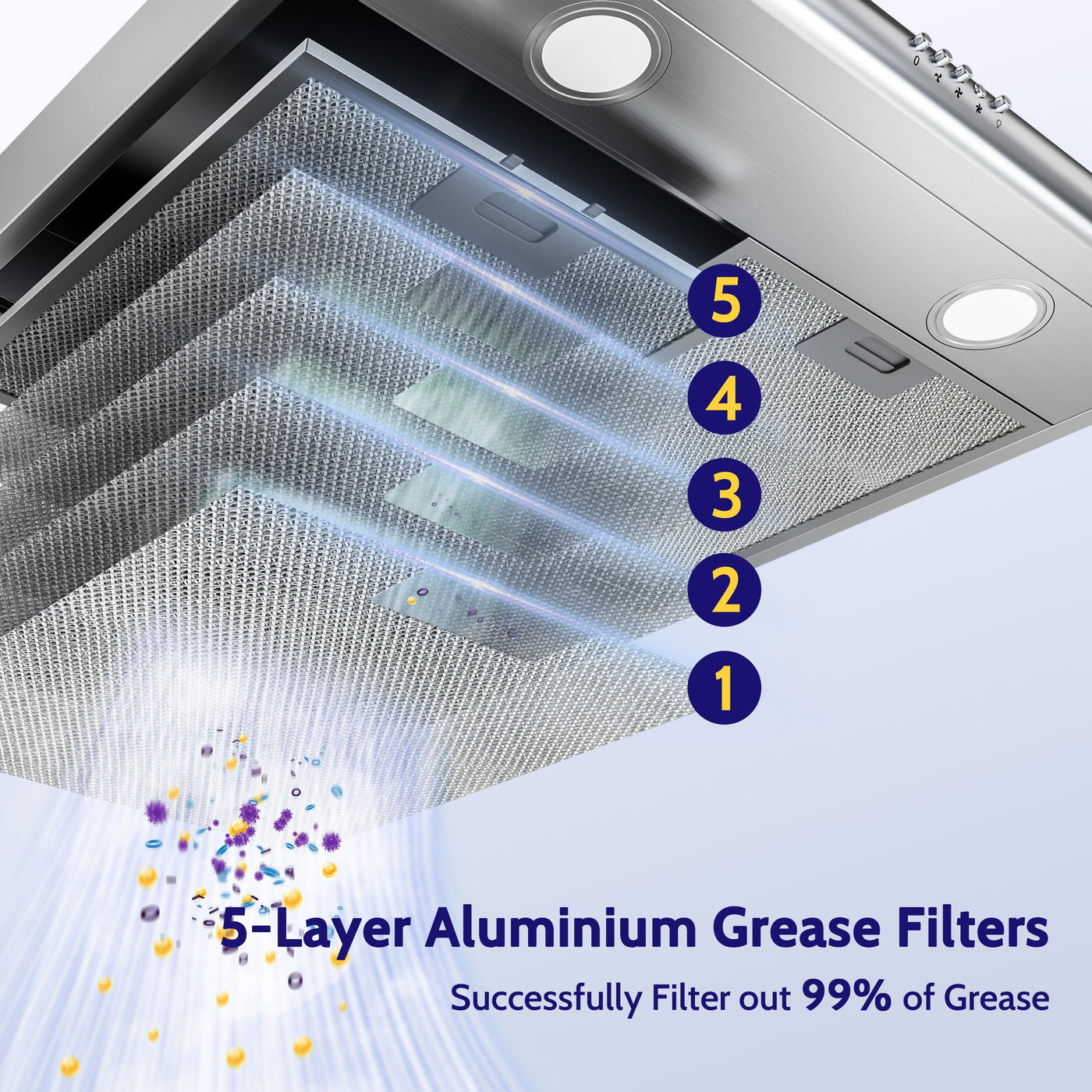 FIREGAS Dunstabzugshaube 60cm für Umluft- oder Abluftbetrieb, Dunstabzugshaube 60cm mit Bürstenloser motor & 3 Leistungsstufen, Abzugshaube Abluftleistung 250 m³/h, Edelstahl