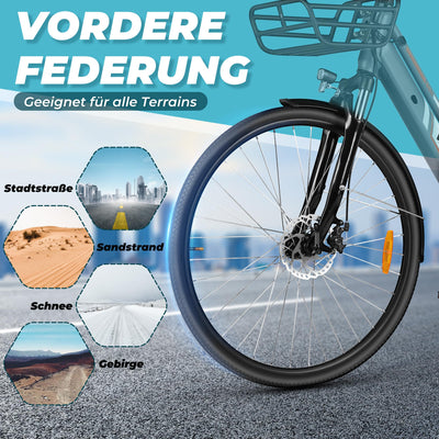 AOIHO E Bike, 28'' EBike Herren E-Bike Damen mit 𝐃𝐫𝐞𝐡𝐦𝐨𝐦𝐞𝐧𝐭𝐬𝐞𝐧𝐬𝐨𝐫, 250W Motor Elektrofahrräder Trekkingrad E Fahrrad mit 6-Gang, 3 Modi, Pedelec Citybike Elektrofahrrad für Erwachsene