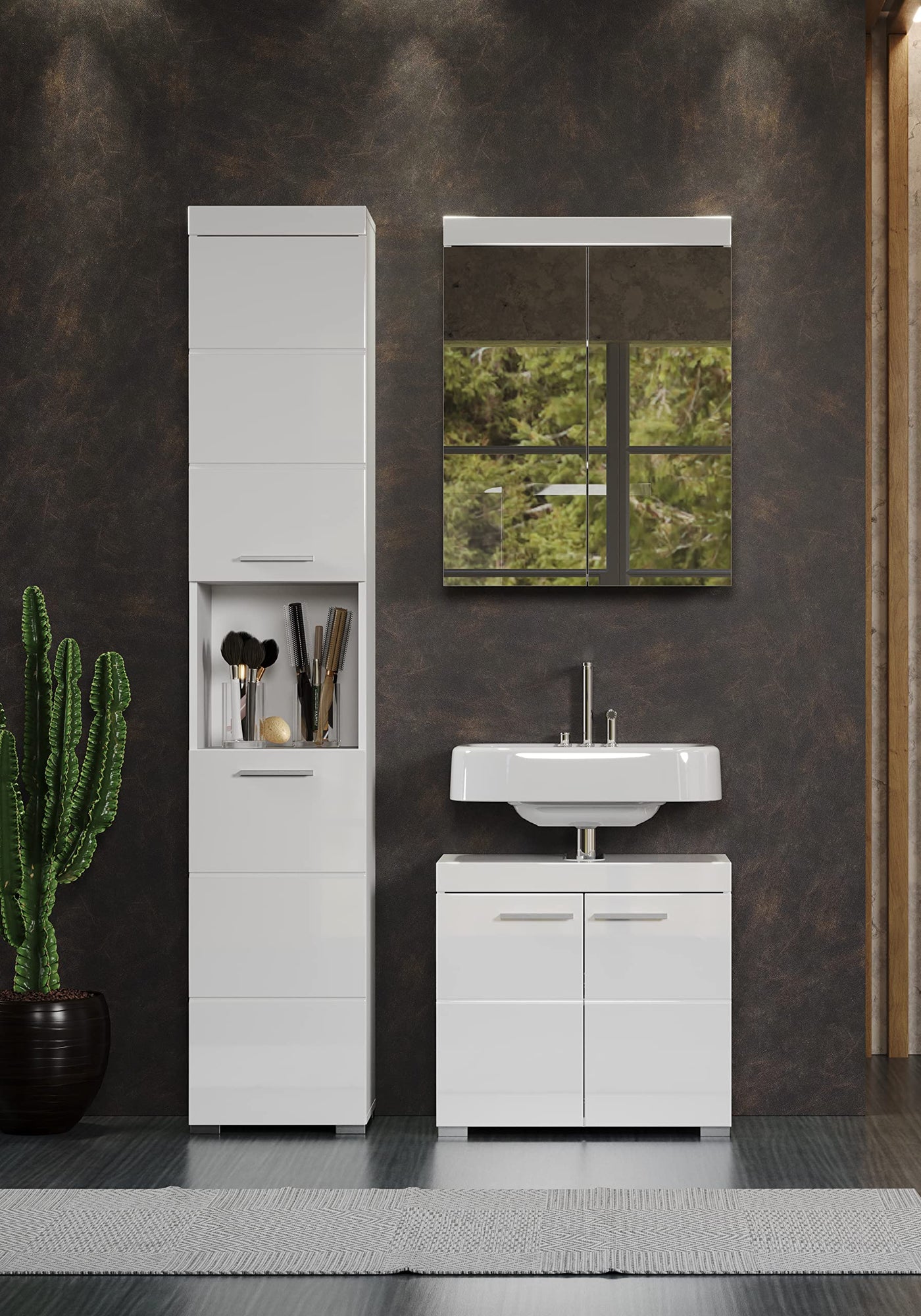 trendteam smart living - Waschbeckenunterschrank Unterschrank - Bad - Amanda - Aufbaumaß (BxHxT) 60 x 56 x 34 cm - Farbe Weiß Hochglanz - 139330101