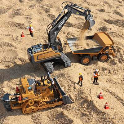 KIZJORYA Ferngesteuerter Muldenkipper, Ferngesteuertes Baufahrzeug für Kinder mit 9-Kanal-Metallbett-Lichtton, Transport-LKW-Spielzeug, Geschenk für Jungen Mädchen von 4–12