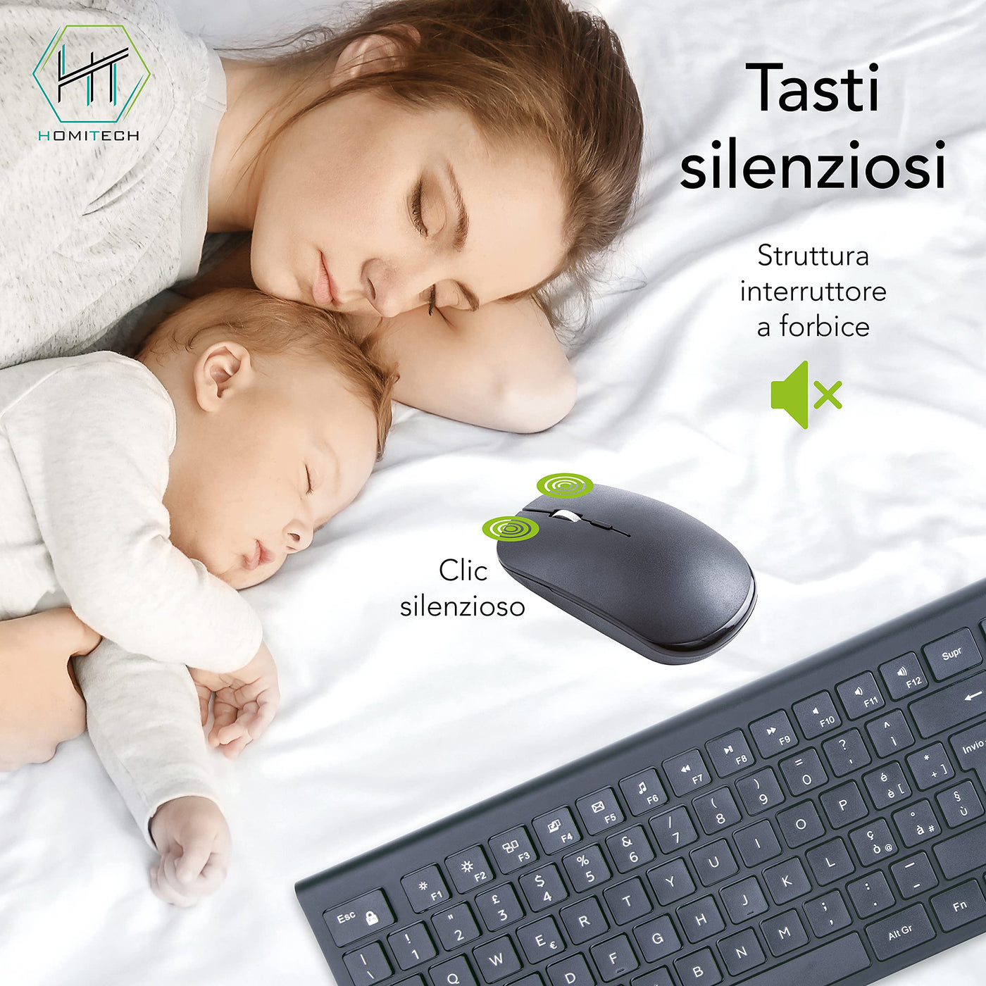 HomiTech Kabelloses Tastatur- und Maus-Set mit integriertem wiederaufladbarem Akku, kabellos, für Computer, PC, Tablet, kompatibel mit Windows Android Mac 16 Multimedia-Tasten, hohe Präzision, leise,