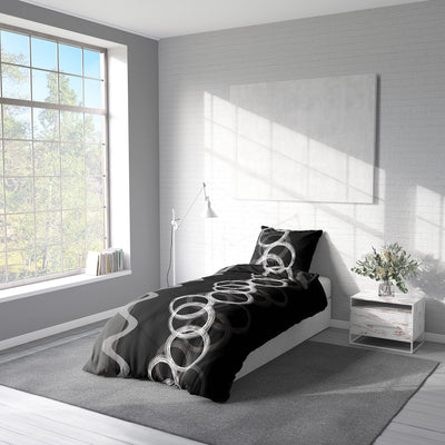 Leonado Vicenti Bettwäsche 135 x 200 cm 80 x 80 cm Mikrofaser 4 TLG Schwarz Weiß Grau Kreise Knitterfrei Pflegeleicht Unisex